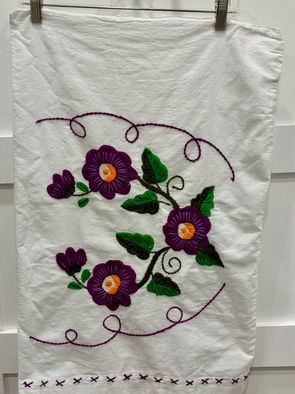 Hand-Embroidered Purple Floral Standard Pillowcase